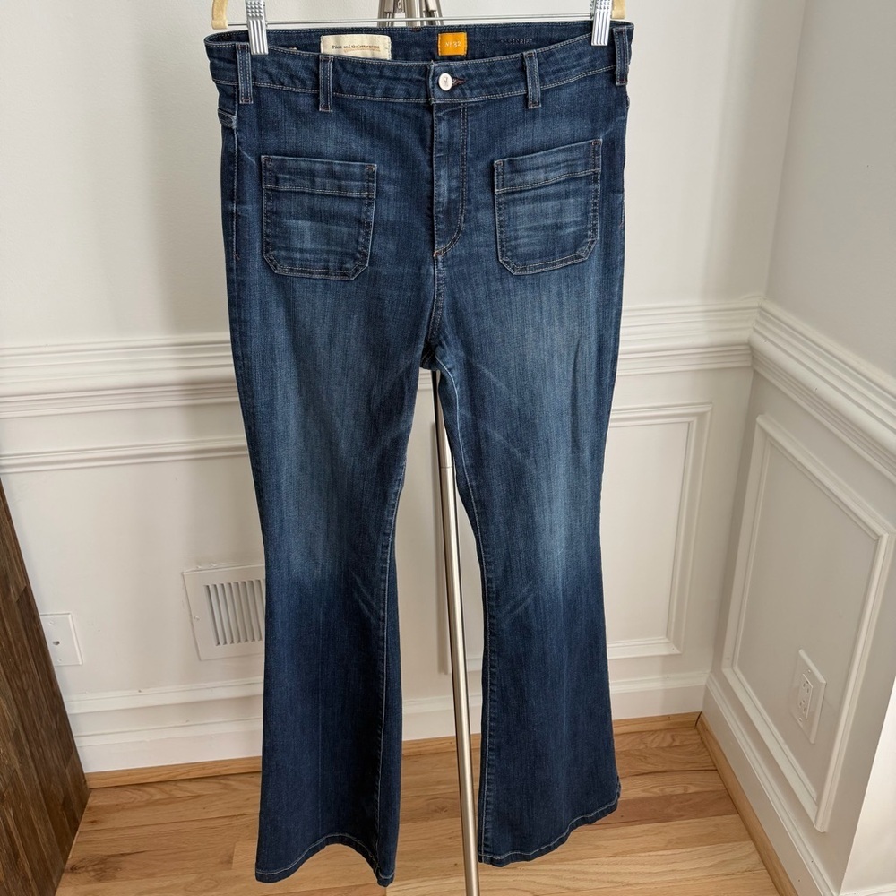 Pilcro Anthropologie High-Rise Flare Wide Leg Jeans - Dark Blue Size 32 - Picture 3 of 8